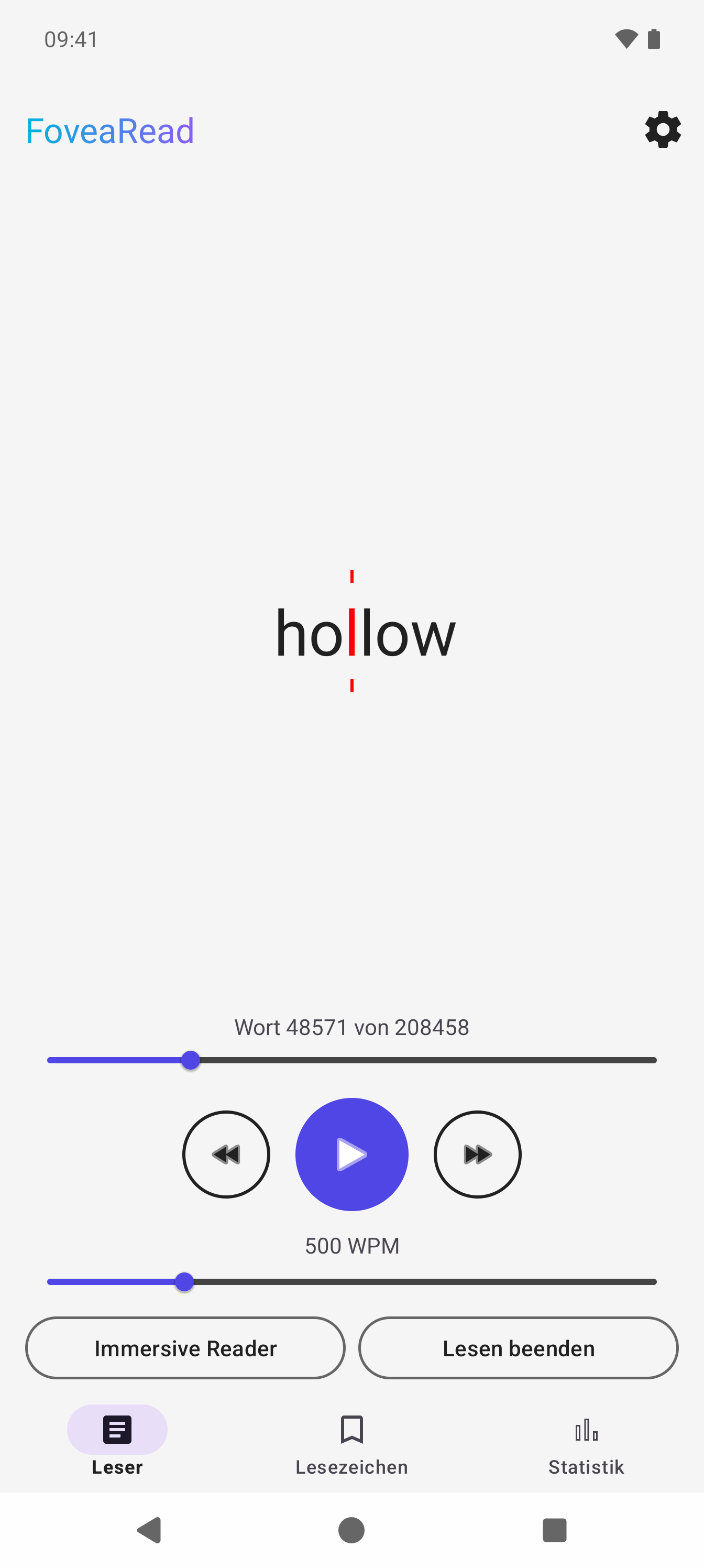 RSVP Reader mit ORP-Hervorhebung